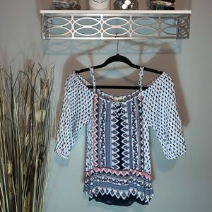 Flower patterned shoulder cut out top